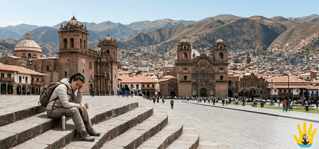 Altitude sickness symptoms in Cusco — traveler experiencing fatigue and headache at high altitude